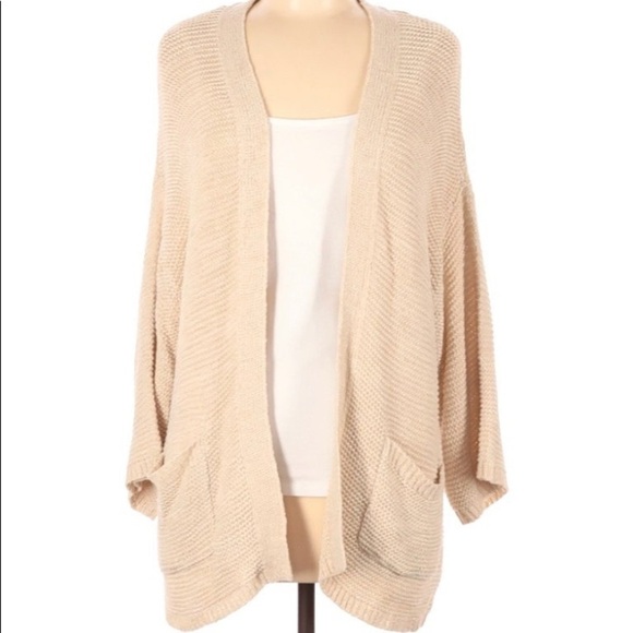 CENY OPEN FRONT TAN IVORY LONG SLEEVE CARDIGAN - Picture 1 of 4